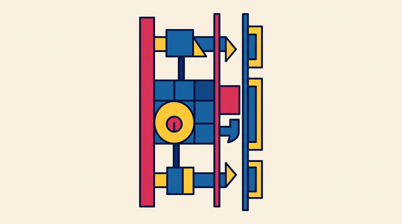 Illustration géométrique d'une serrure multipoints : boîtier, tringles et points de fermeture