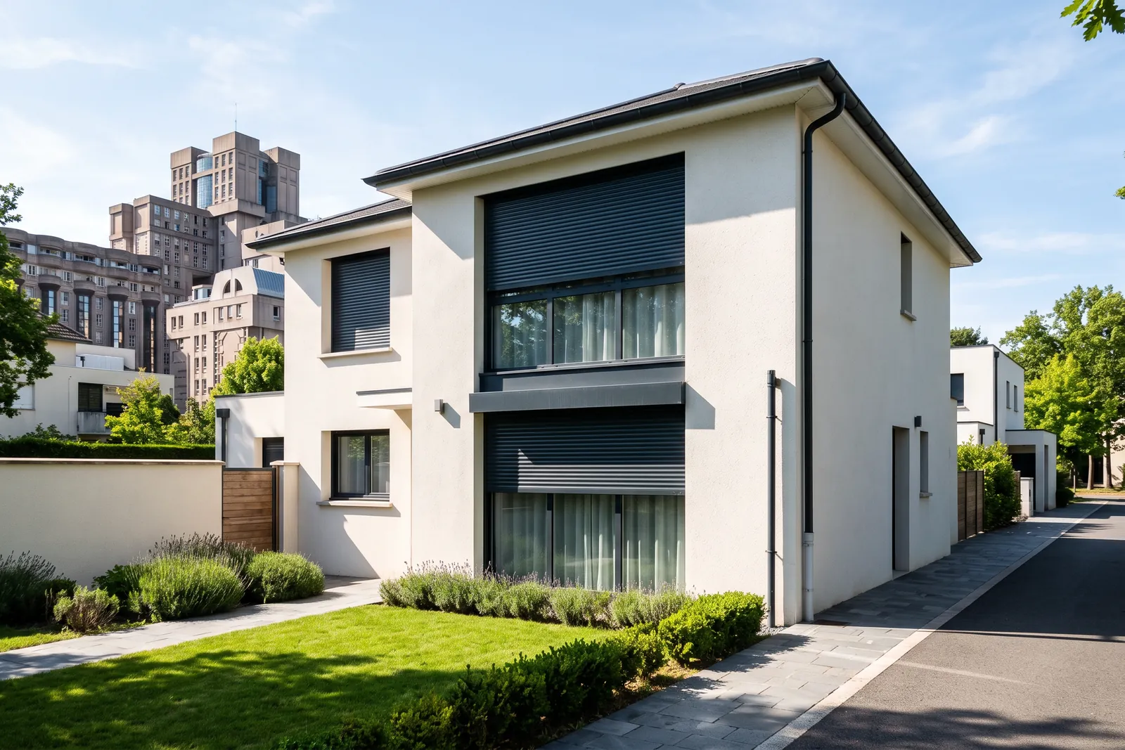 Volets roulants anthracite sur une maison moderne à Noisy-le-Grand